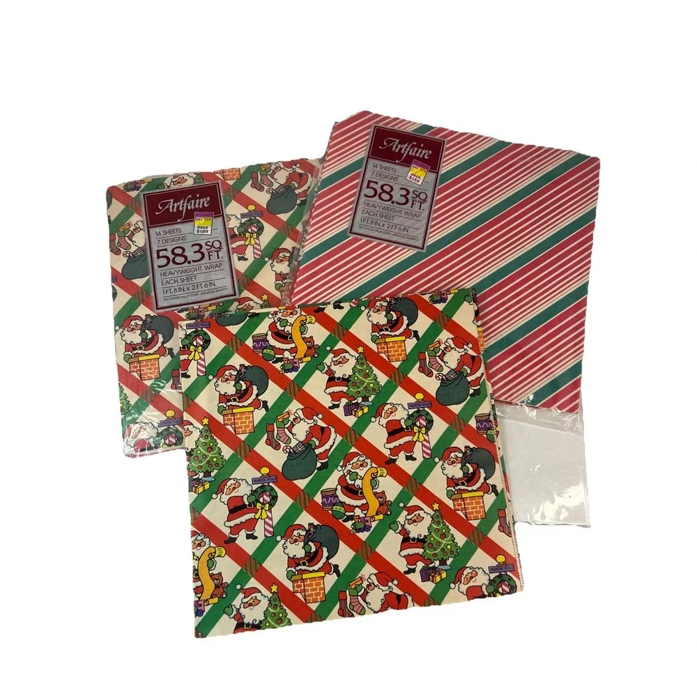 VTG Artfaire Gift Wrapping Paper 1ft 8 In X 2ft Sheets Christmas Santa Read (2)